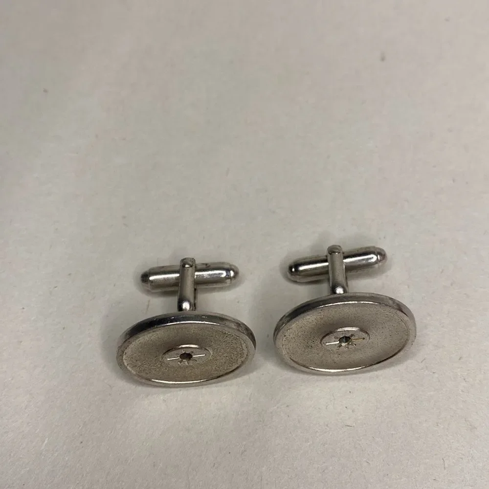 Vintage Avon Silver Tone Cuff Links Oval Button Bullet Back‎